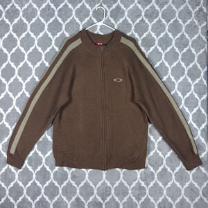 Oakley Sweater Men Extra Large Brown Tan Full Zip Knit Wool VTG
